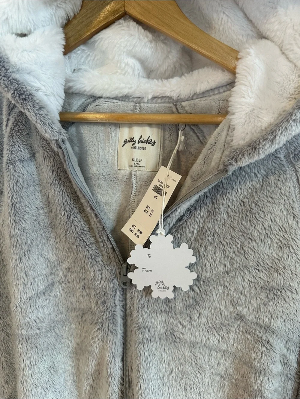 Gilly Hicks Plush Gray Sherpa Hooded Zip Onesie with Bear Ears - Picture 2 of 5